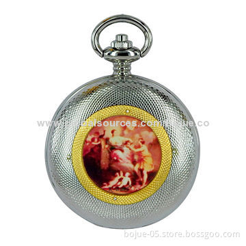 Silver Cover Automatic Mechanical Pendant Men's Pocket Watch, CE/RoHS Mark, Nickel-free